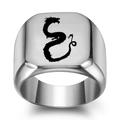 Anello sigillo quadrato in acciaio inossidabile con incisione laser di un drago nero da uomo - US 5 / Color Acciaio