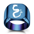 Anello da uomo in acciaio inossidabile blu con motivo a drago e testa quadrata - US 5 / Blu