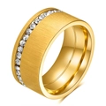 Anello largo 10mm dorato con finitura opaca spazzolata e una fila di pietre in zircone - US 6 / Oro