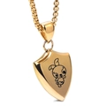 Detail of 18K gold stainless steel shield pendant with laser engraved cartoon rabbit - Gold Rabbit