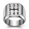Square stainless steel signet ring for men featuring a laser-engraved 6-speed gear shift pattern - 5 / Steel