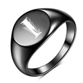 Detalle de anillo de sello negro de 12mm con letra I grabada y diseño floral - Letra I