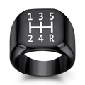 Matte black stainless steel signet ring featuring a manual car gear shift laser engraving - Size 5 / Gun Black