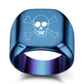 Detailed macro view of punk style signet ring featuring blue purple gradient and skull - Square Blue