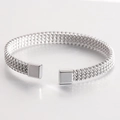 Silver woven mesh cuff bracelet with smooth square end caps in minimalist stainless steel - Steel