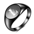 Anillo de sello negro 12mm de acero inoxidable con grabado floral de la letra K - L