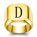 Bague chevalière dorée polie avec face carrée et lettre D gravée pour hommes et femmes - Taille 6 / Style D