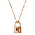 Rose gold stainless steel necklace featuring a polished 19mm padlock pendant with Roman numerals - Padlock Roman Numeral VI / Rose Gold
