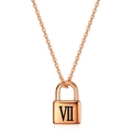 Minimalist rose gold padlock necklace with Roman numeral engraving on a link chain - Padlock Roman Numeral VII / Rose Gold