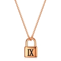 Rose gold stainless steel lock pendant necklace featuring engraved Roman numeral IX - Padlock Roman Numeral IX / Rose Gold