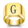 Polished gold square signet ring featuring a black engraved serif letter G for men - Size 6 / Style G