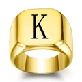 Gold square signet ring with letter K engraving and high polish mirror finish - Size 6 / Letter K Style