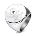 Polished silver stainless steel signet ring with crossed swords and sacred Om symbol - US 7 / Steel
