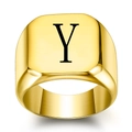 Golden square signet ring in stainless steel with a black engraved letter Y - Size 6 / Style Y