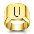 Polished gold square signet ring with engraved black letter U for men and women - Size 6 / Style U