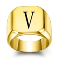 Minimalist gold square signet ring with letter V engraving for men and women - Size 6 / Style V