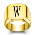 Gold square signet ring featuring a black engraved letter W on a flat metal surface - Size 6 / Style W