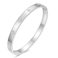 Slanke 6mm zilveren roestvrijstalen armband met fonkelende bloemmotieven en diamanten - Staalkleur