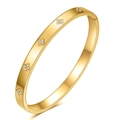 Gouden roestvrijstalen armband met klavermotieven en diamanten, inclusief scharniersluiting - Goud