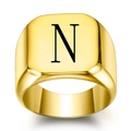 Polished gold square signet ring featuring a bold black letter N engraving for men and women - Size 6 / Style N