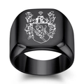 Square black stainless steel signet ring with laser engraved lion crest for men - US 5 / Gun Black