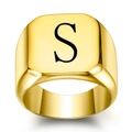 Gold square signet ring in stainless steel with a black engraved minimalist letter S - Size 6 / Style S