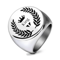 Polished silver stainless steel signet ring with King text and crown engraving - US 7 / Steel