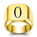 Polished gold square signet ring featuring a black number zero engraving for men and women - Size 6 / Style O