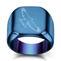 Macro view of blue purple gradient eagle ring showing detailed laser engraving and square face - US 5 / Blue