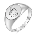 Polished silver signet ring with engraved apple and star pattern on white background - US 7 / Steel