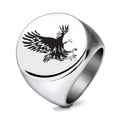Men's vintage punk stainless steel signet ring with black eagle engraving detail - US 7 / Steel
