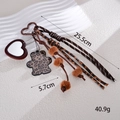 Leopard print bear bag charm with brown fur balls and heart mirror on a braided strap - Leopard Bear Braided Rope Style (K5886)