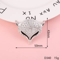 Detail view of 50mm x 43mm silver fox head charm with sparkling rhinestone inlay - Silver Fox Head with Back Cover (D340)