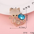 Macro detail of diamond-encrusted fox charm with yellow and sea-blue crystals - Blue and Yellow Gemstone Couple Cats (D710)