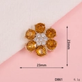 Macro detail of 23mm six-petal flower pendant with gold plating and white rhinestones - D861 Six Large Diamonds
