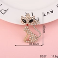 Golden fox pendant encrusted with sparkling white rhinestones and black gem eyes - Full Rhinestone Seated Cat (D527)