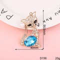 Golden fox pendant with blue gemstone and rhinestones shown with 66.6mm height dimension - Blue Gemstone Fox (D198)