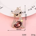 Detail view of fox pendant with purple gemstone, white rhinestones and size dimensions - Purple Gemstone Fox (D200)