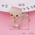 Close-up of a cat brooch with cat eye stone, crystals and 40x38mm dimensions - Yellow Cat-Eye Stone Cat Brooch (D711)