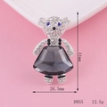 Teddy bear alloy brooch with white and blue rhinestones and black faceted gemstone - Gem Dress Teddy Bear Style (D955)
