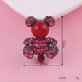 Detailed view of rhinestone bear pendant with dimensions 32mm by 24mm and weight 9g - Rose Red Pearl Bear Style (D394)