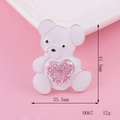 Sparkling white teddy bear brooch with a pink rhinestone heart and metal finish - Dripping Oil Pink Heart Bear Style (D067)