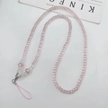 Lange Handy-Tragekette in Pink mit durchscheinenden Perlen und silbernem Karabiner - Polierter Perlenstil (K6141) / Rosa