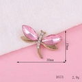 Detailed view of rhinestone dragonfly pendant with pink crystal wings and size specs - D573 Dragonfly (Gold Base Pink)
