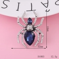 Spider brooch size view in blue and silver finish with crystal rhinestones 44mm x 32mm - D1003 Spider (Antique Silver)