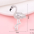 Silberne Flamingo-Brosche mit weißen Strasssteinen, Höhe 64mm, Breite 40mm, Gewicht 11,3g - D1142 Full Diamond Flamingo (Silber)