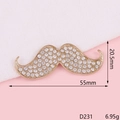 Detailed size view of a 55mm mustache-shaped jewelry accessory with white rhinestones - Rhinestone Mustache (D231)