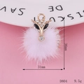 Sparkling fox fox charm with white fur ball and gold rhinestone accents for DIY accessories - White Nose Fox Plush Ball (D804)