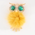 Yellow owl pendant with green gemstone eyes and soft fluffy pompom for car interior decor - Yellow