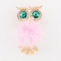Pink fluffy owl charm with green gemstone eyes and gold finish metal accents - Taro Purple